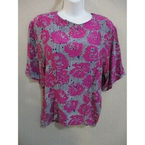Vintage Rusty Abstract Print Silk Blouse Shell Top Size Large